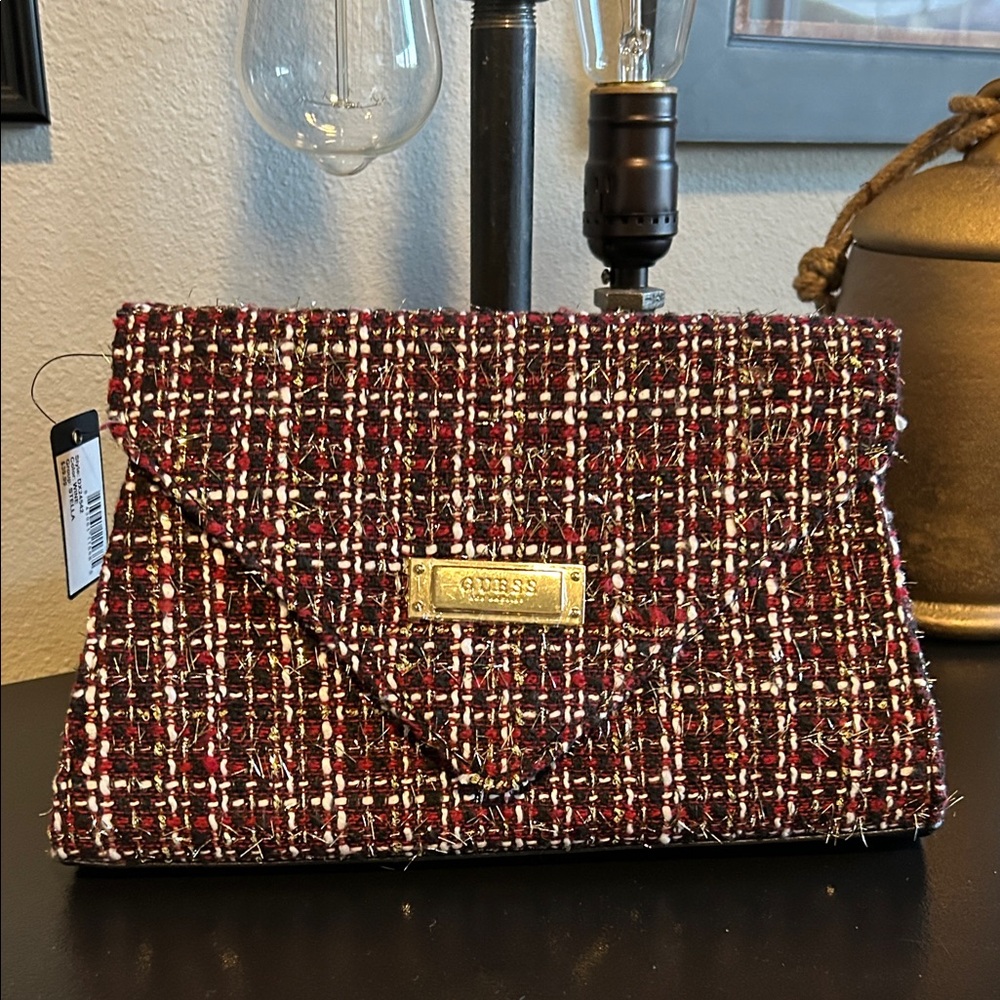 GUESS Burgundy Tweed Clutch